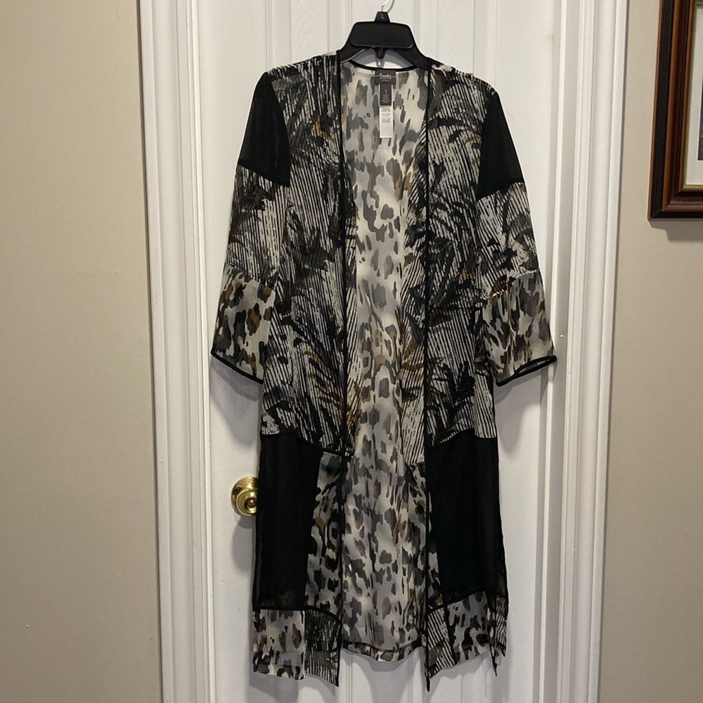 NWOT - Travelers by Chico’s Long Chita Print Kimono Open Front Duster - Sz 1